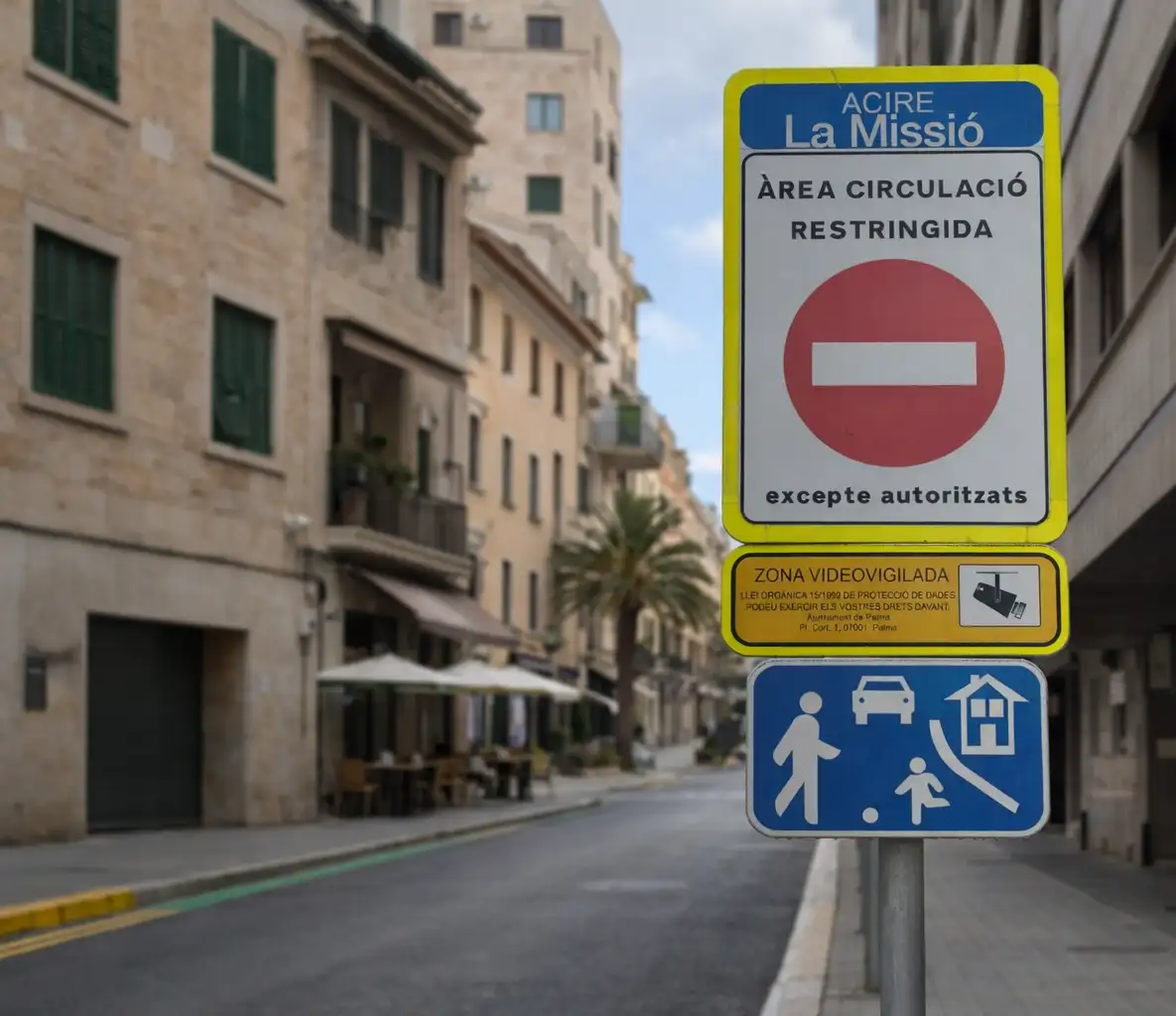 ACIRE Zone Palma Verkehrsschild Zufahrt verboten Mallorca Altstadt