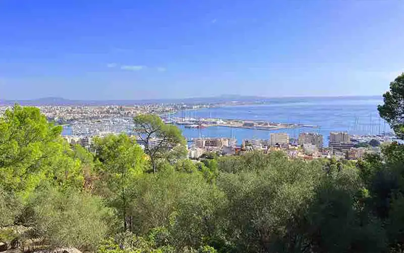 Panoramablick vom Castell de Bellver über Palma und den Hafen