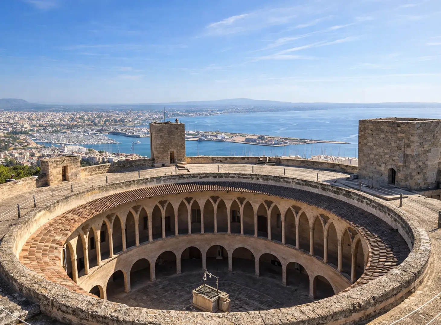 Castell de Bellver Palma Mallorca Burg Innenhof Aussichtspunkt Bucht von Palma Panorama