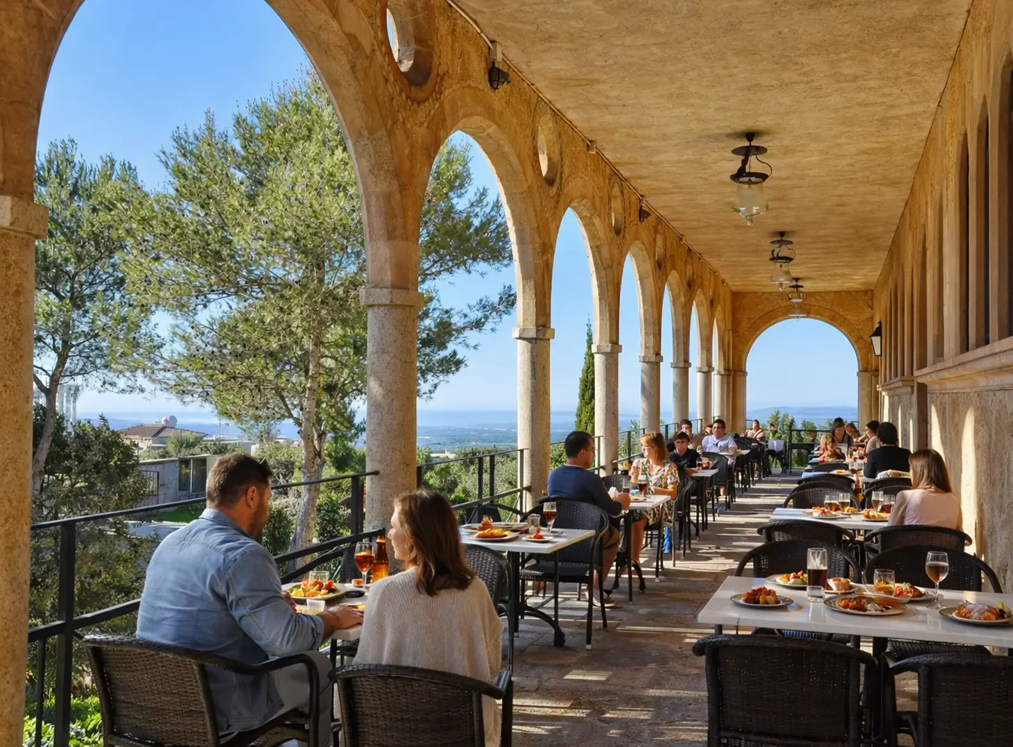 Kloster Randa Mallorca Aussichtspunkt Terrasse Blick Bucht von Palma Panorama
