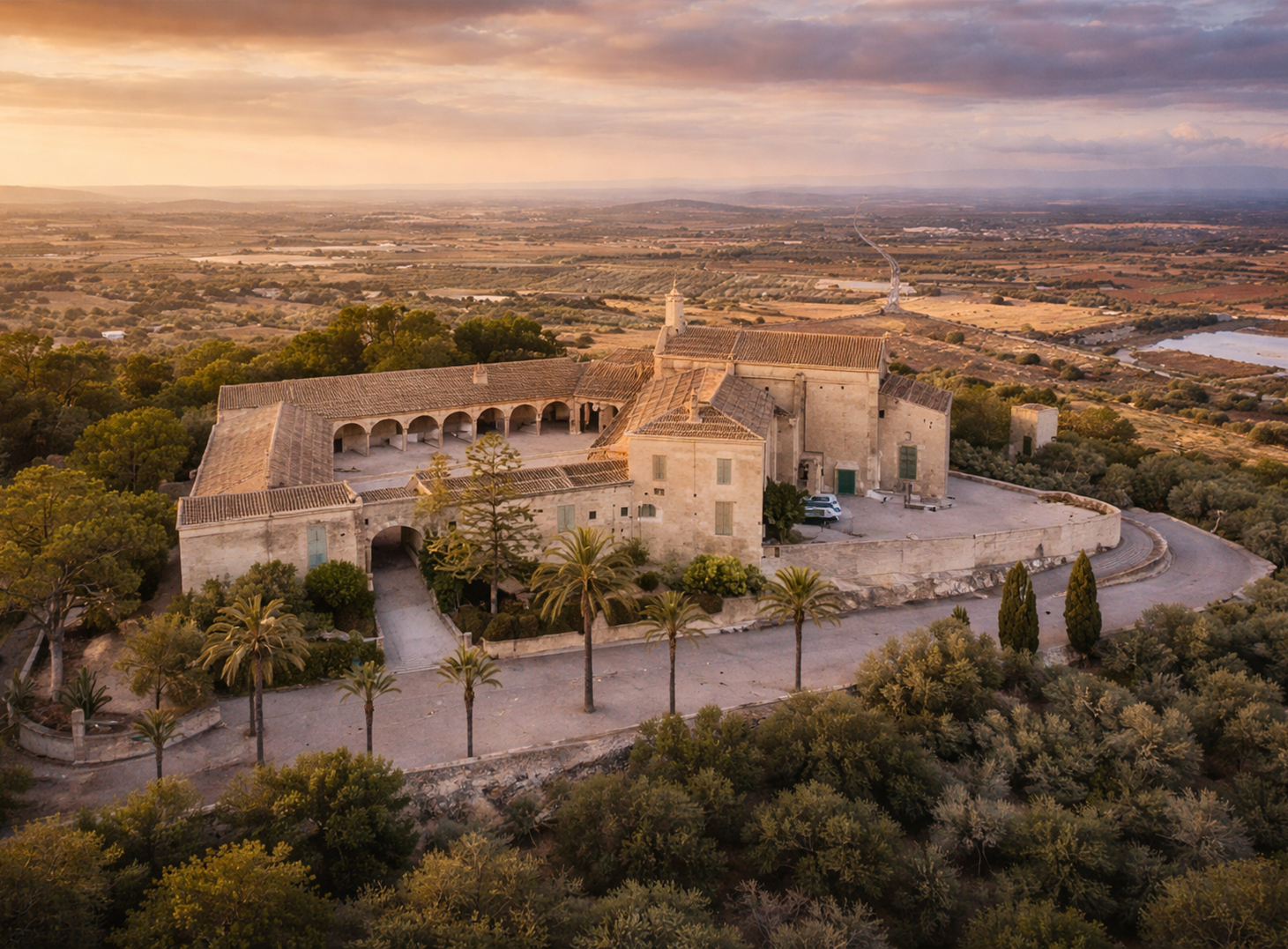 Santuari de Monti-Sión Mallorca Kloster Aussichtspunkt Porreres Panorama Inselmitte