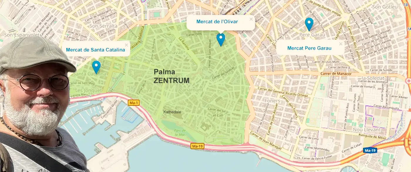 Markthallen in Palma de Mallorca mit frischem Gemüse, Fisch und Tapas