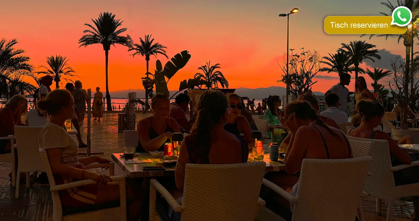 Café Del Sol Strandterrasse Playa de Palma mit Sonnenuntergang und Meerblick
