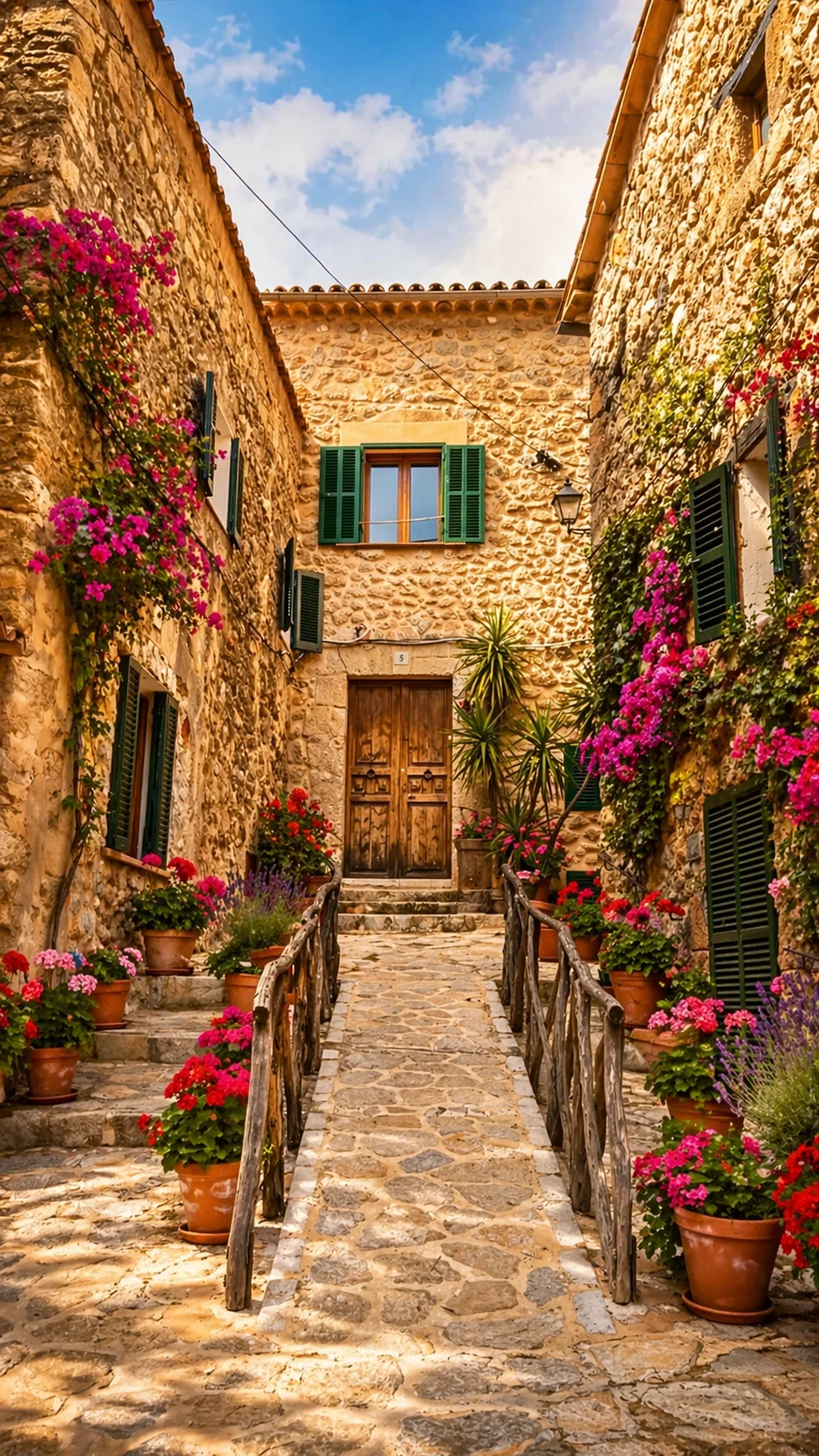 Fornalutx Mallorca Gasse Hintergrundbild Handy