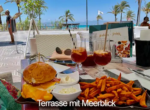 Die besten Burger an der Playa de Palma im Café Del Sol direkt an der Strandterrasse