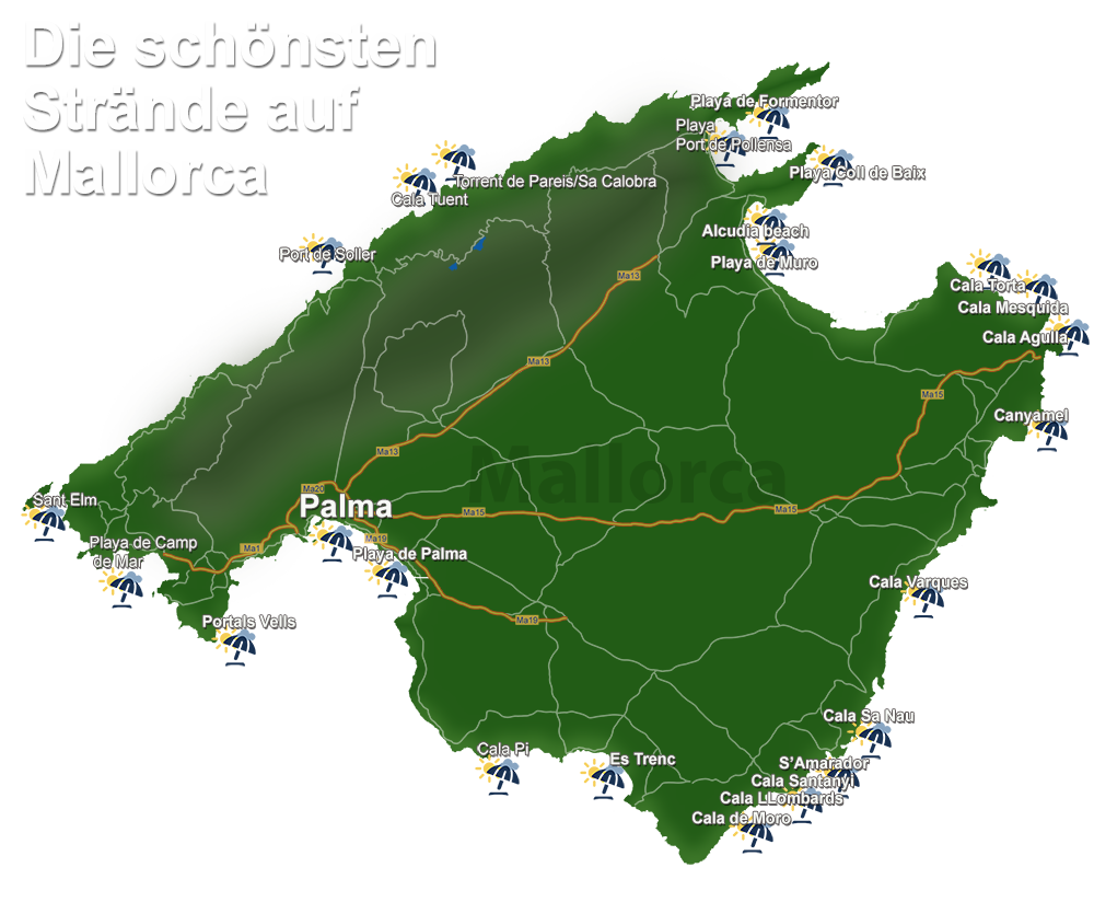 Kartenübersicht Mallorcas Strände